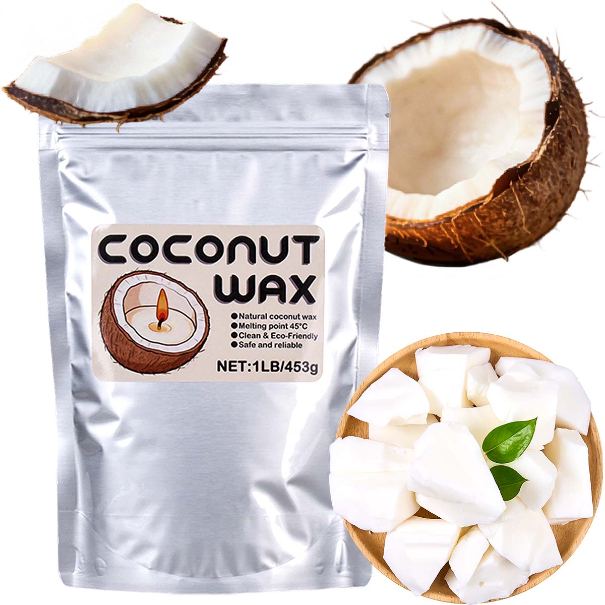 Coconut Wax Flake - 1LB Biały Wosk Kokosowy Naturalny Wosk